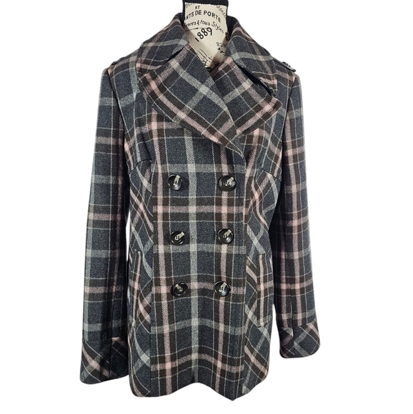 Moda International Black/Gray/Brown/Pink Double-Breasted Pea Coat Size Large - Picture 1 of 6